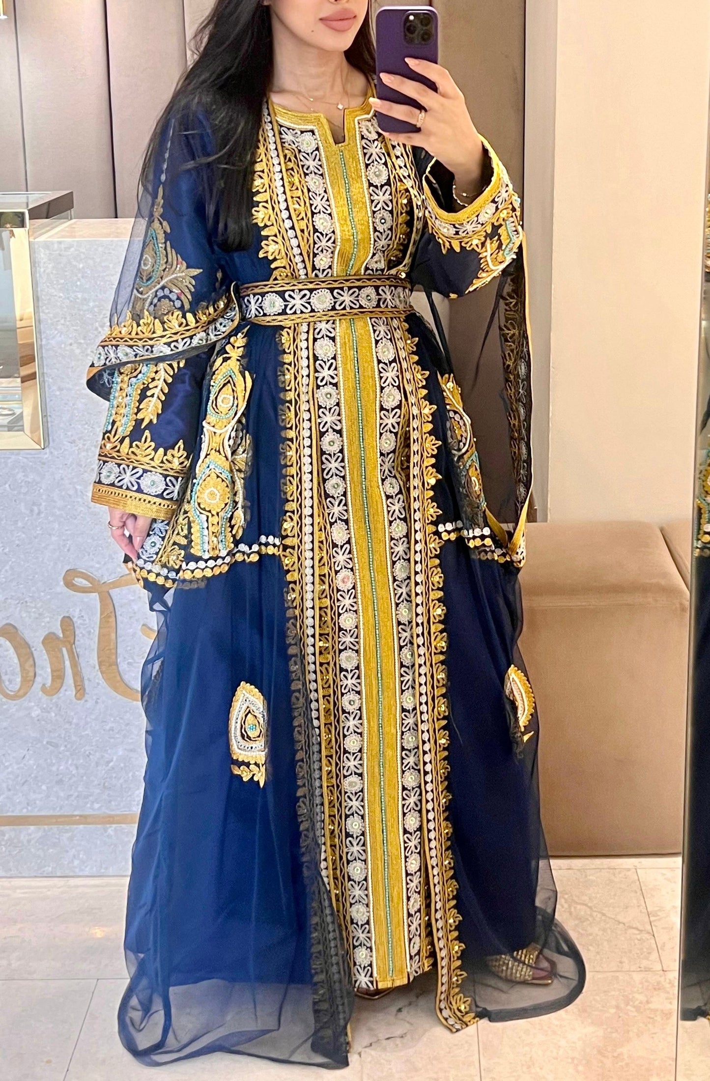 Traditional Bahraini Nashel Kaftan- Navy