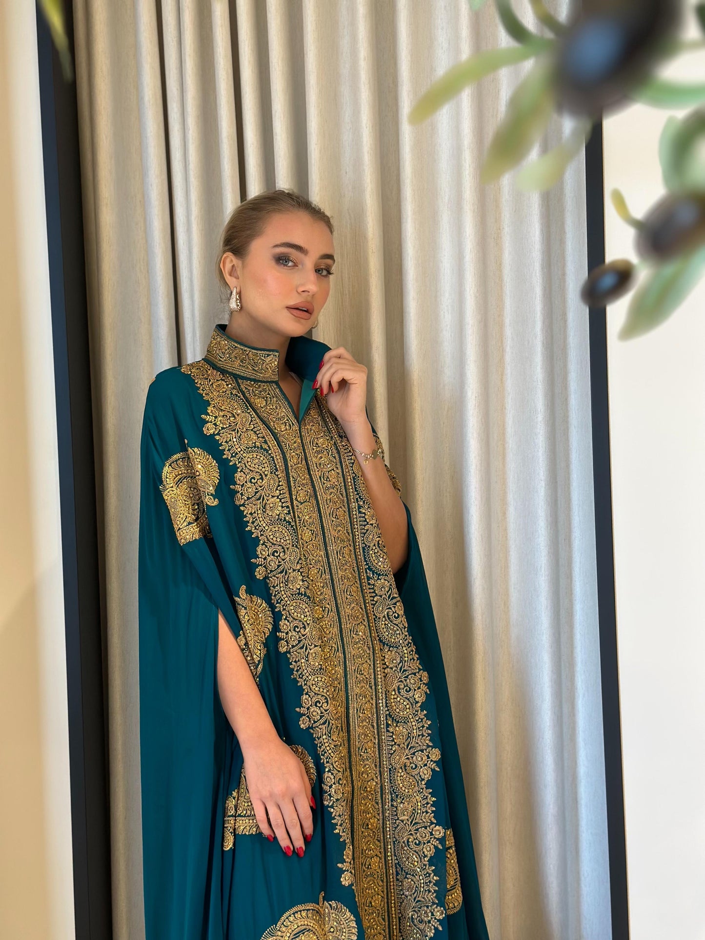 Jelwa Ruffles Kaftan- Teal