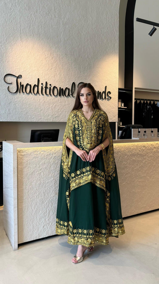 Nashel double layer Kaftan - Green x gold