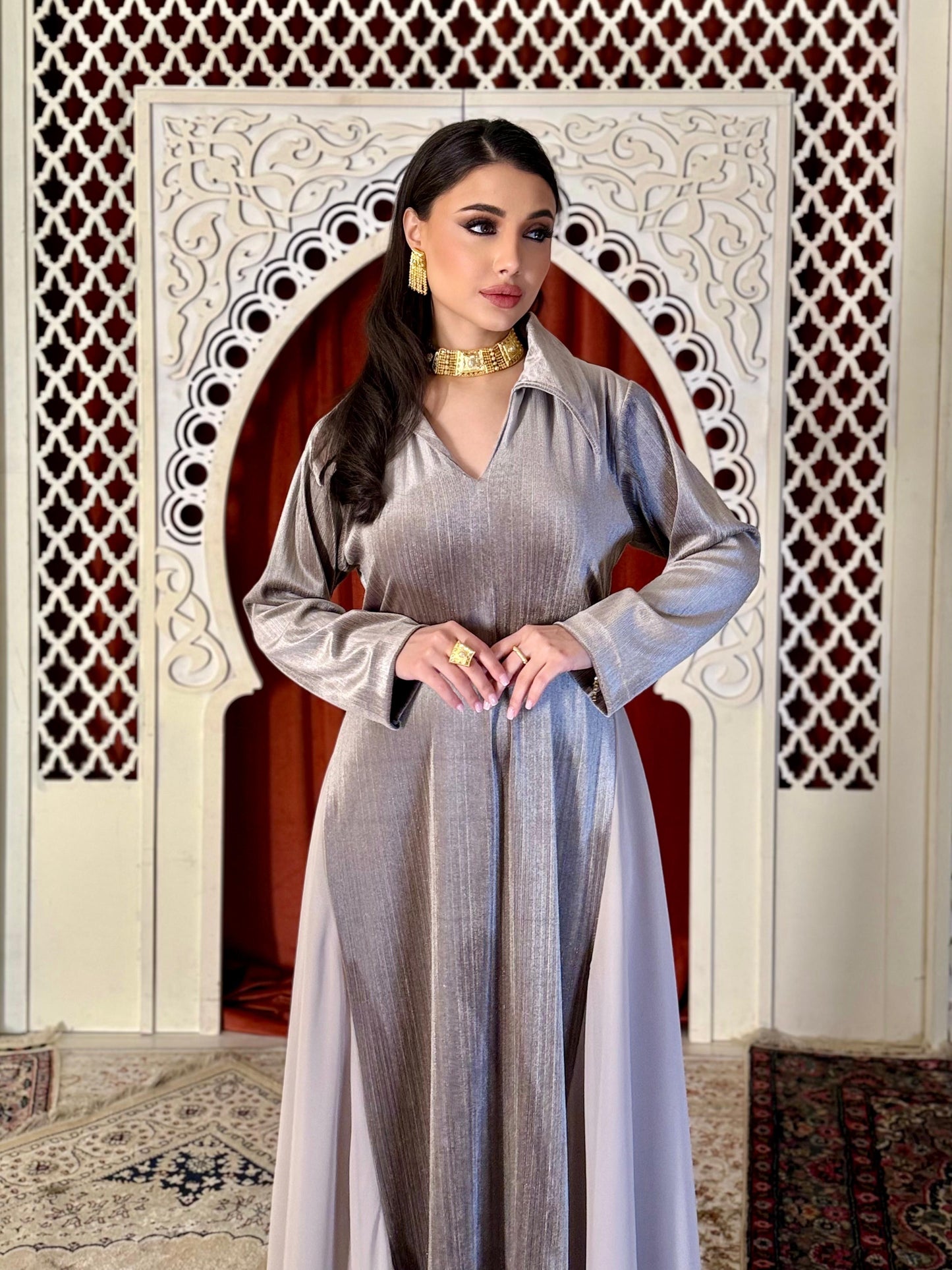 Velvet Casual Kaftan - Silver