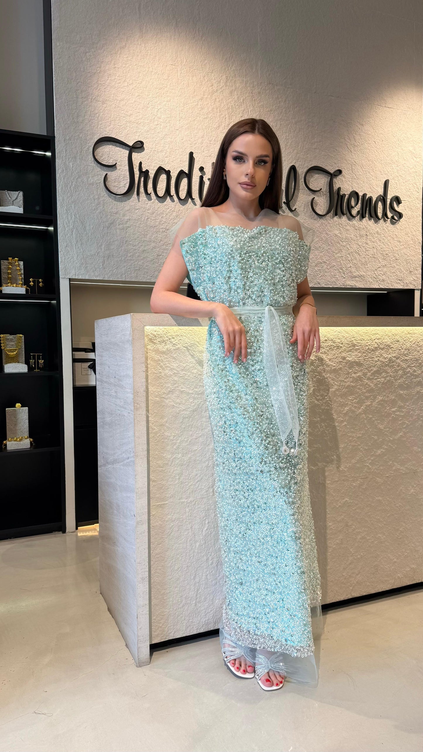 Straight Cut jelwa Kaftan -Aqua