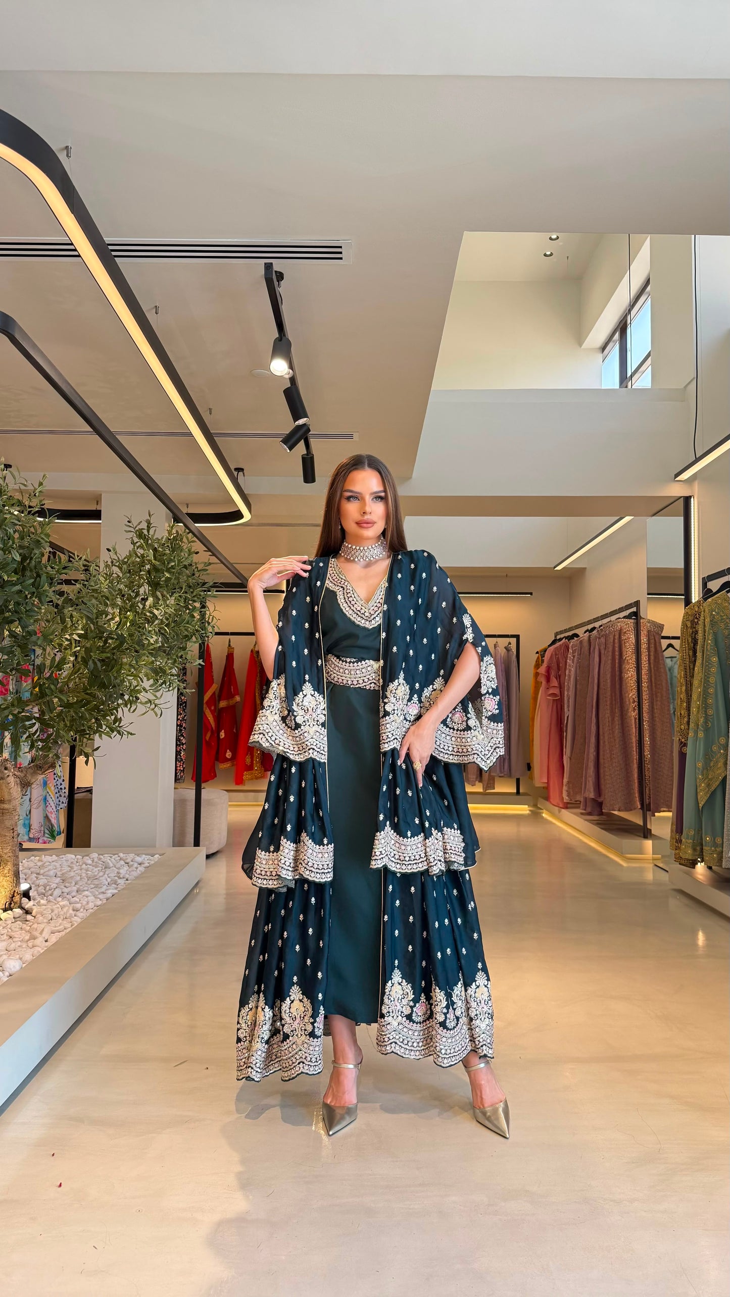 Triple Layer Jelwa Kaftan Bisht set - Teal