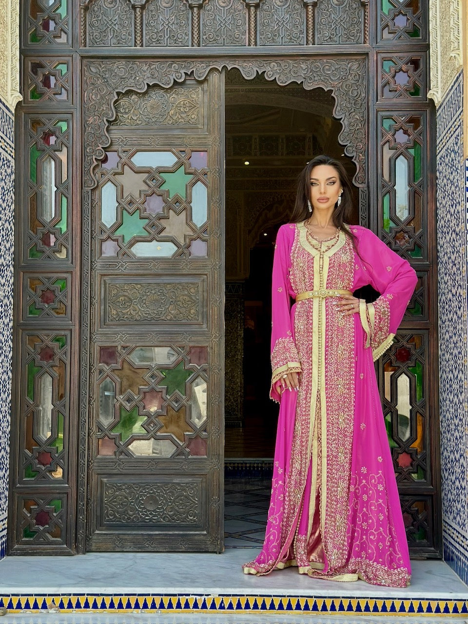 Morrocan Kaftan- Fuschia  xgold