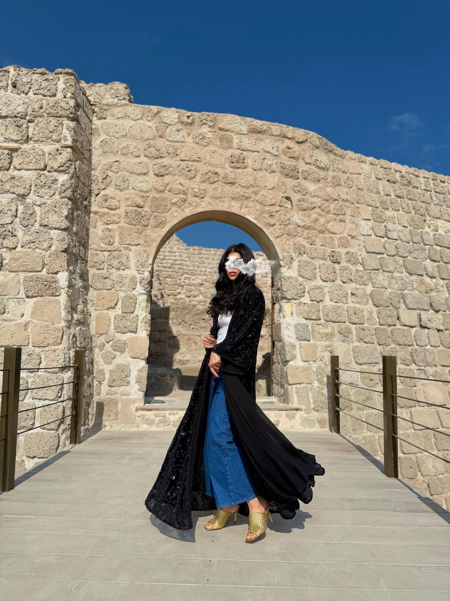 Velvet Bisht -Black  x Black Embellishments