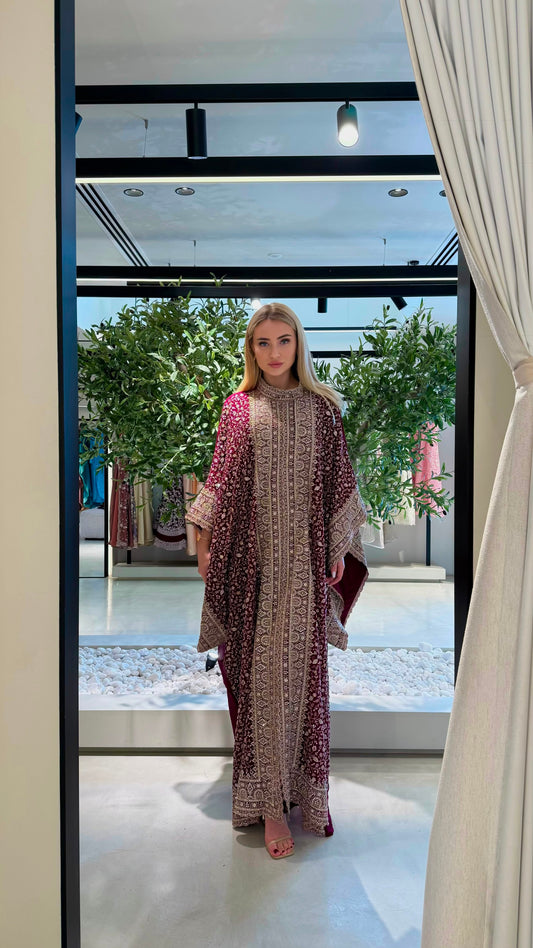 Wide Sleeves Jelwa kaftan -Maroon