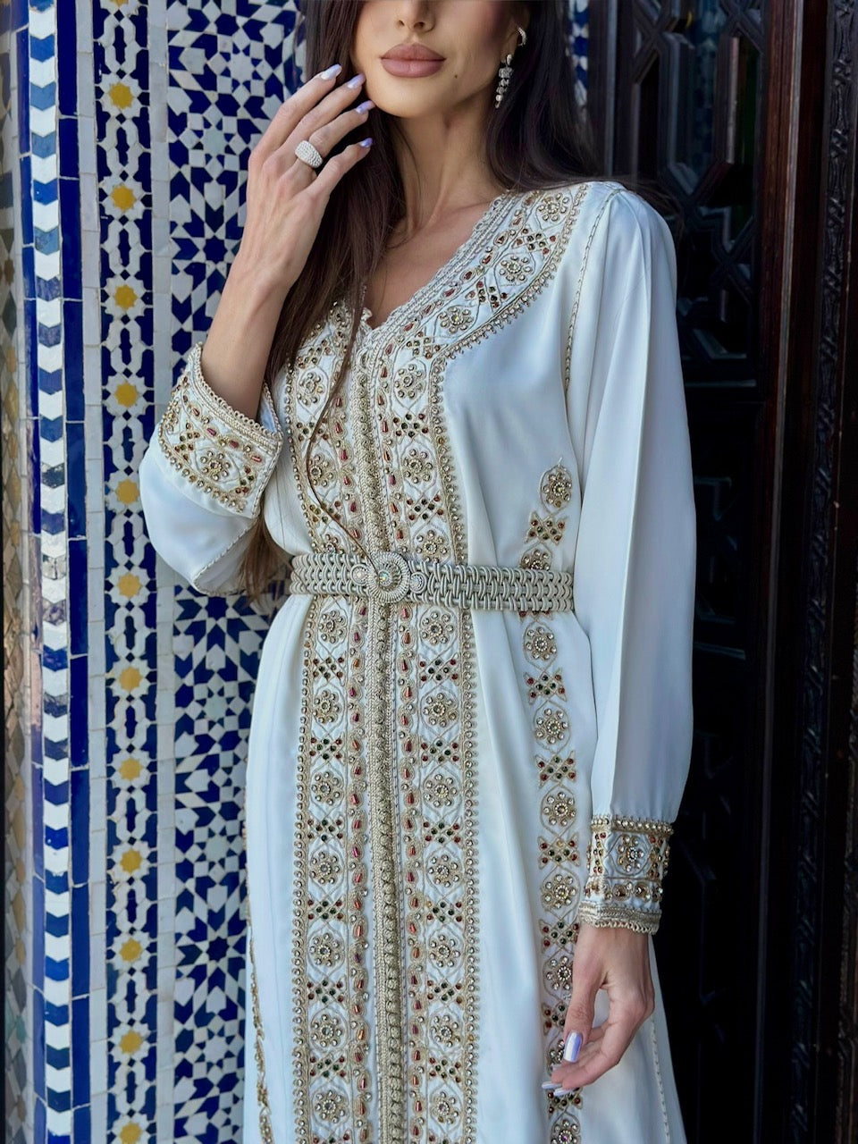 Morrocan Kaftan- white x Gold