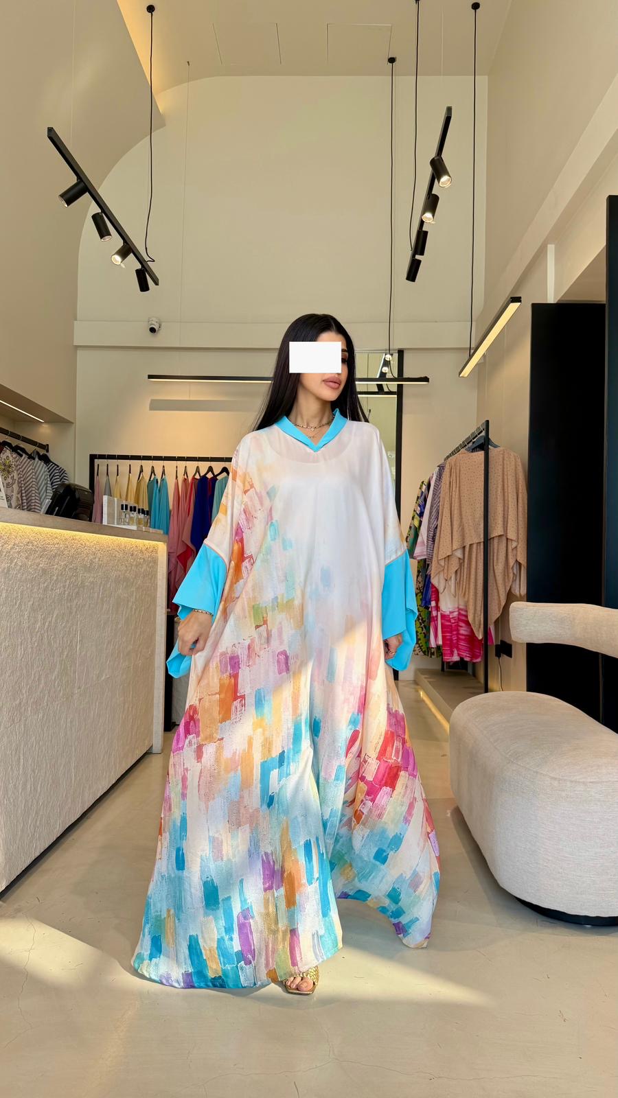 Summer floral kaftan  - Aqua Abstract