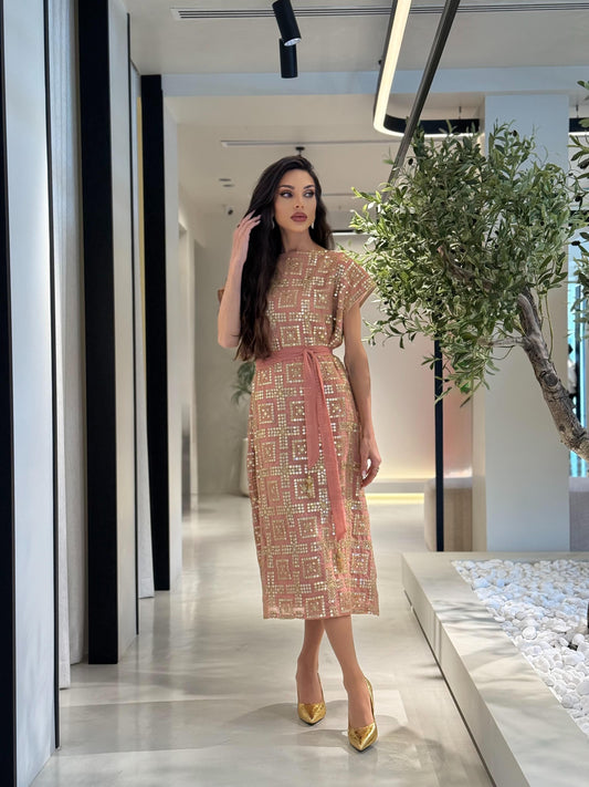 Jelwa Straight Cut Dress-powder pink