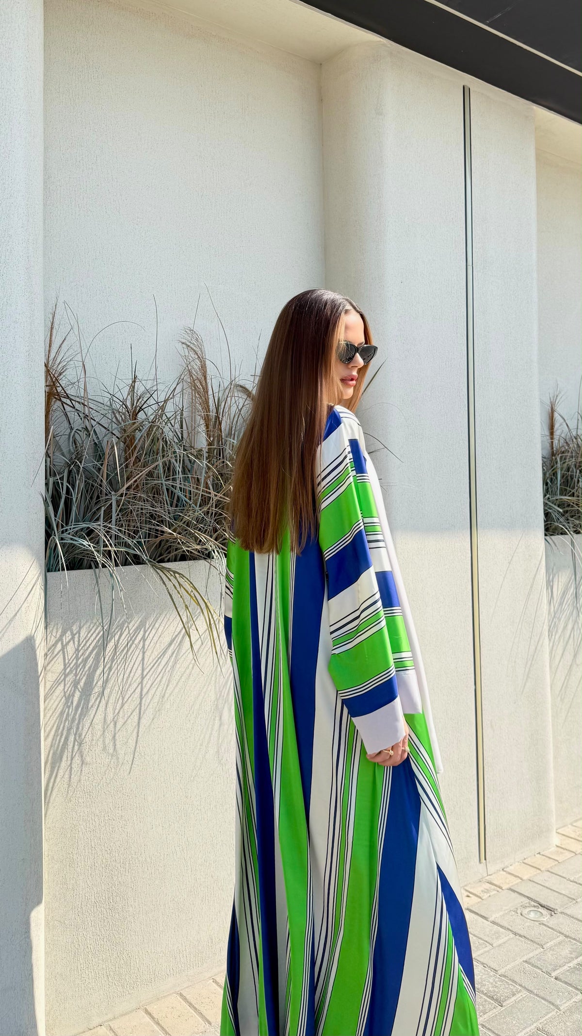 Whimsical Abaya - Green x Blue macro Stripes
