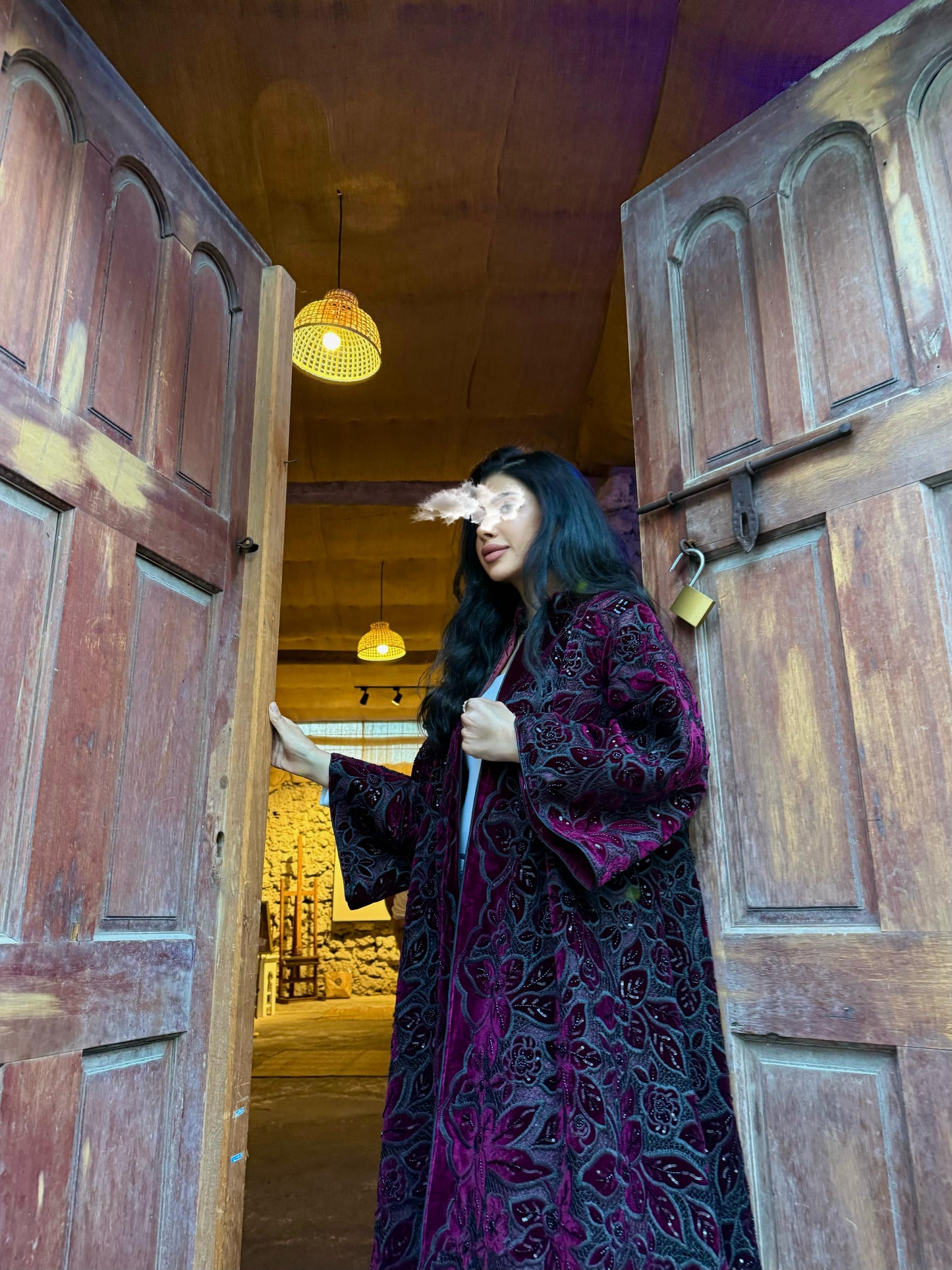 Velvet Bisht - Black x Maroon x cutouts & Embellishments