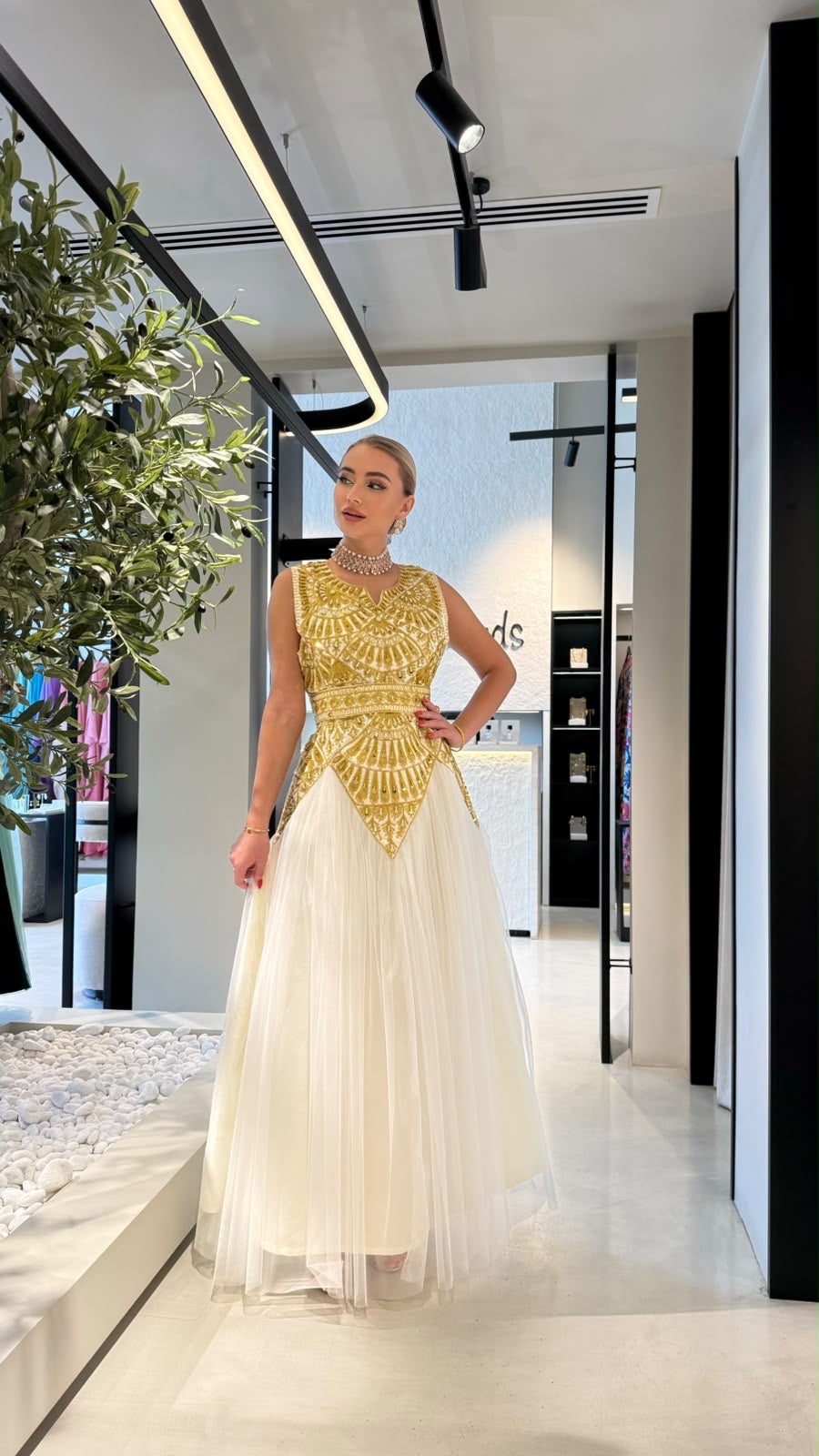 Nashel Jelwa Geometrical Dress X Tulle-white