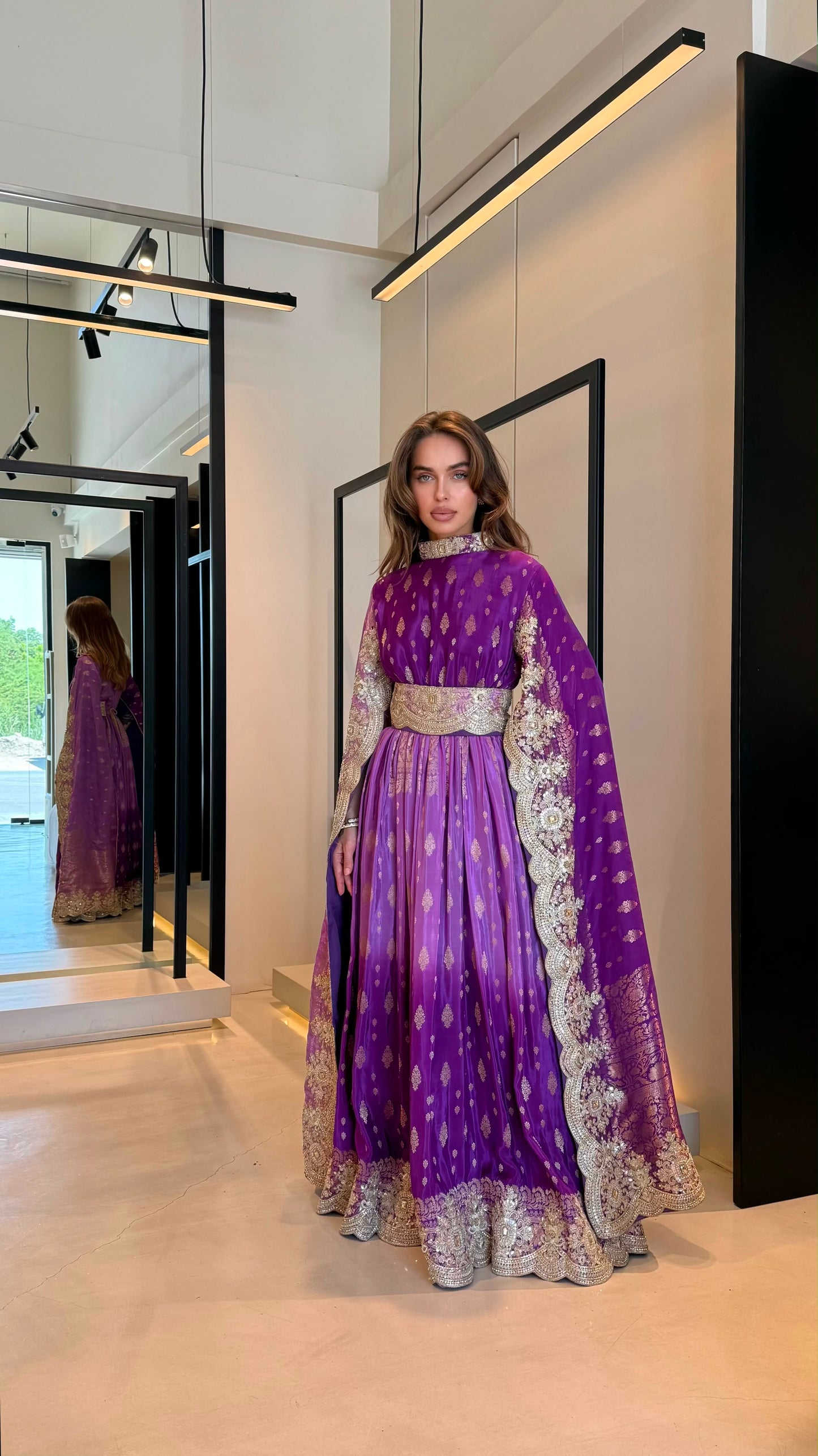 Long Cape sleeves Jelwa Kaftan -Ombré purple