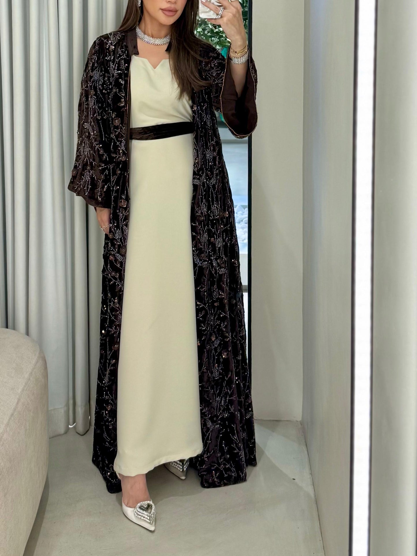 Velvet Bisht -Brown x Embellishments