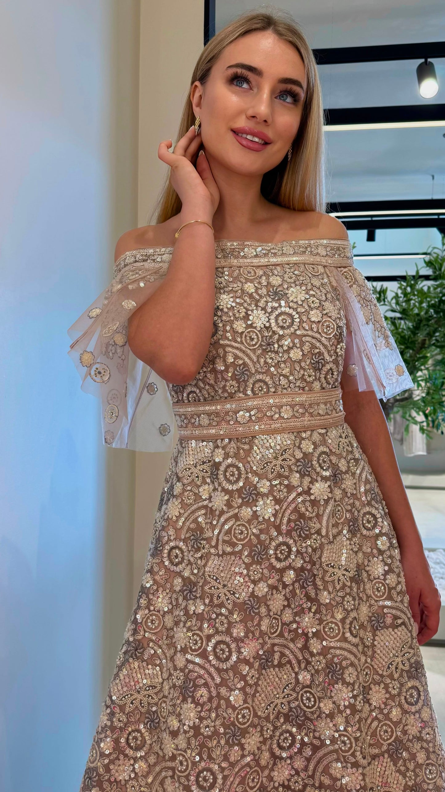 Midi fully embellished Jelwa Dress bridal- Lavender