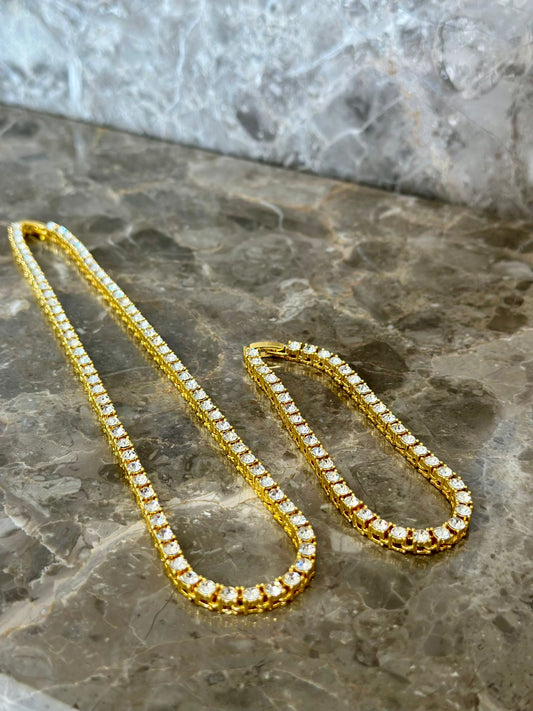 Tennis necklace/ bracelet set -Golden