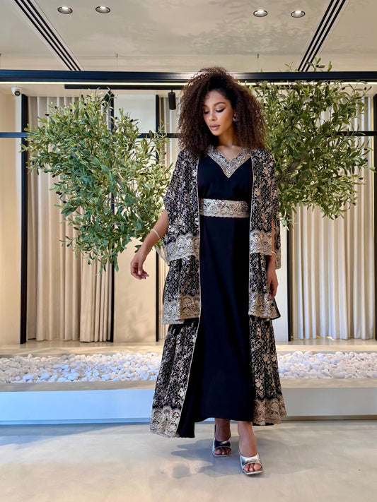 Triple layer Jelwa Bisht Set -dark navy