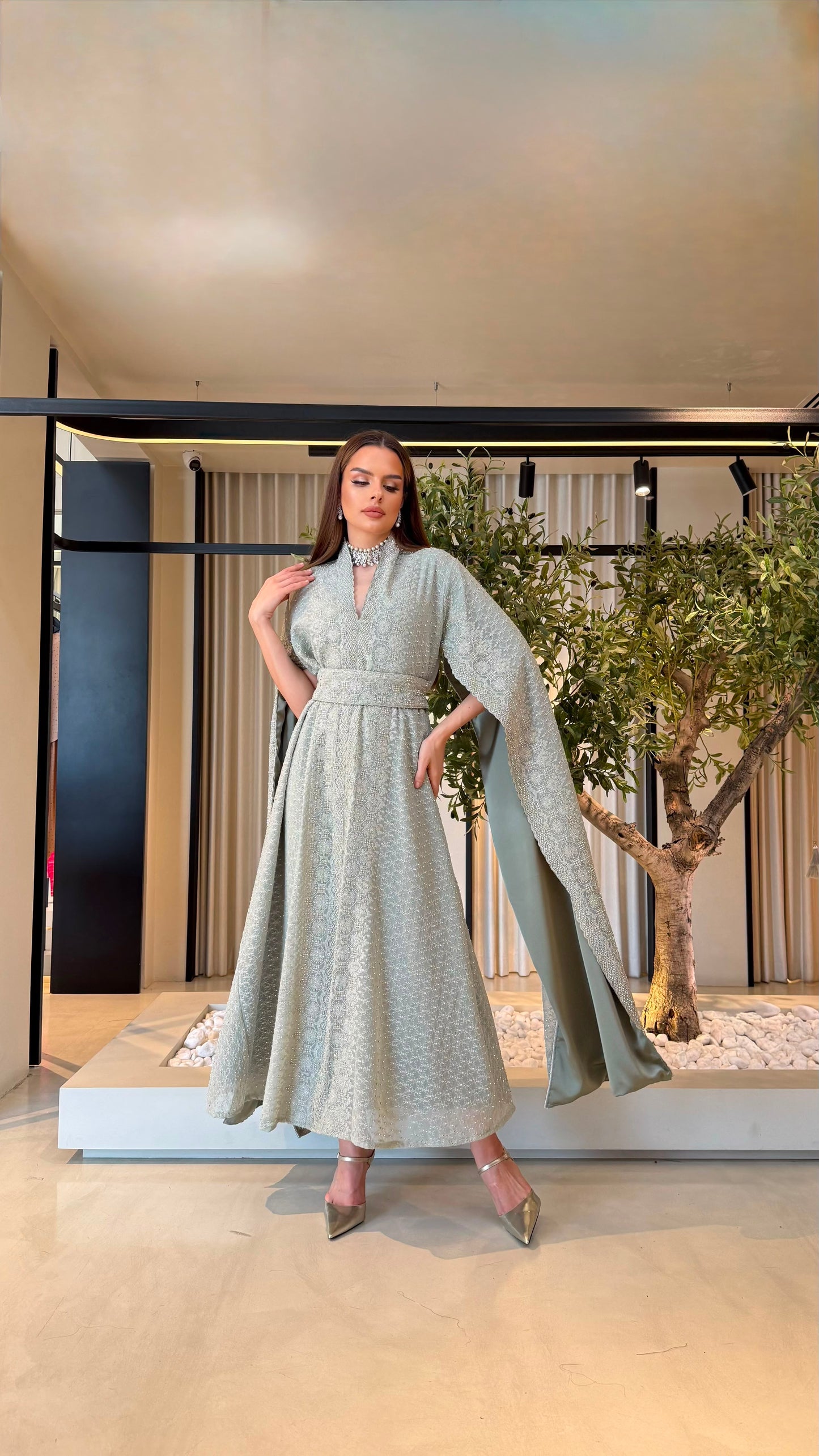 Cape Long sleeves Jelwa kaftan - mint