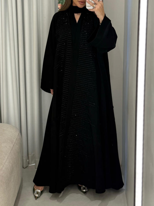 Black Occasions Abaya- Black crystal lines