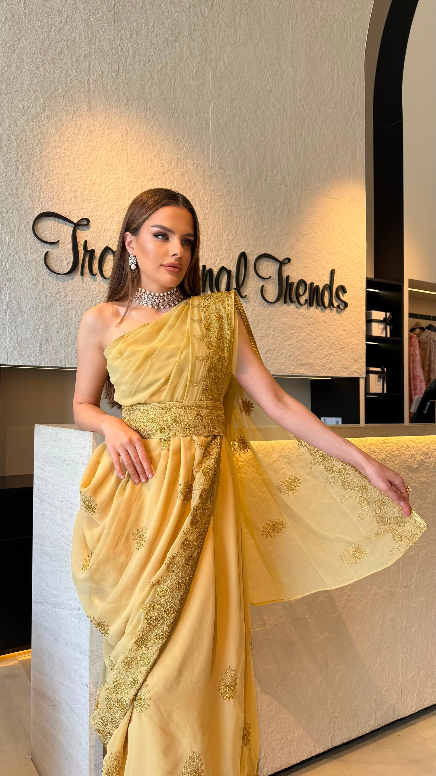 Draped one shoulder Jelwa Dress- Caramel