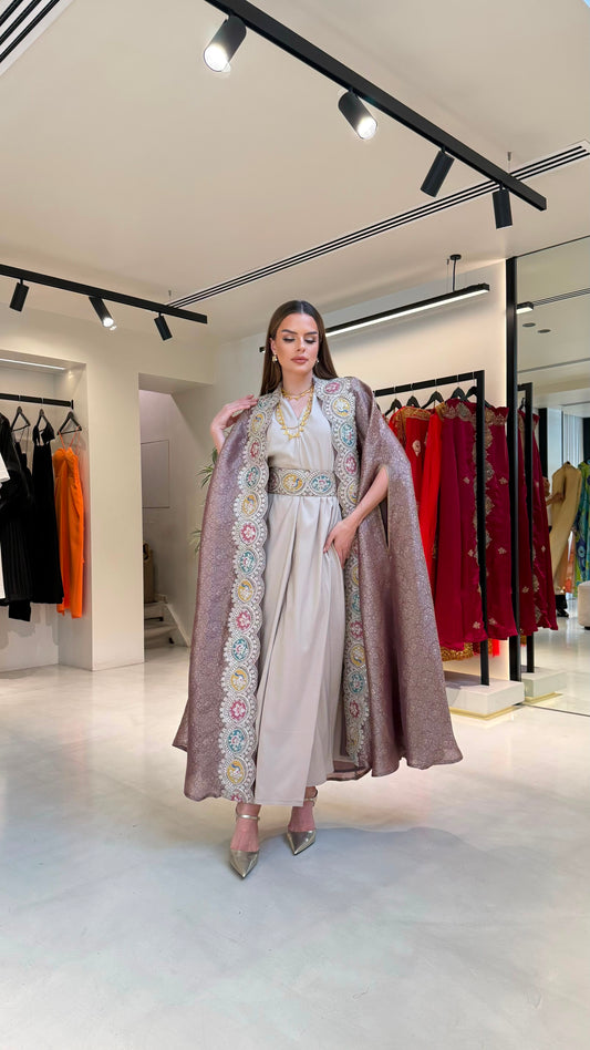 Cape Bisht Jelwa kaftan - Dark Blush