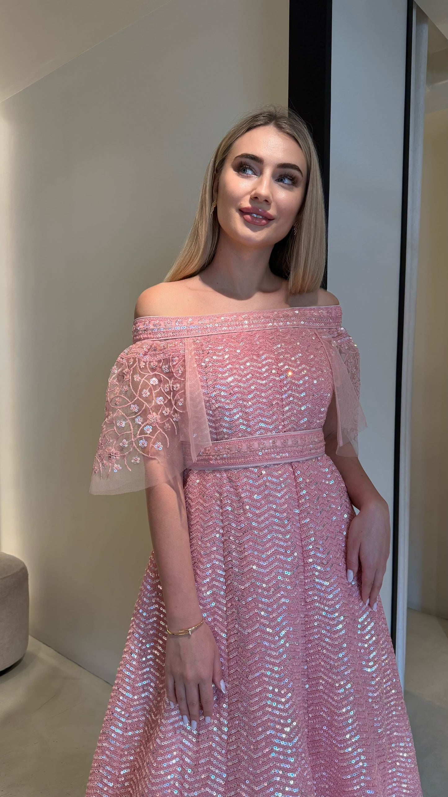 Midi fully embellished Jelwa Dress bridal- candy