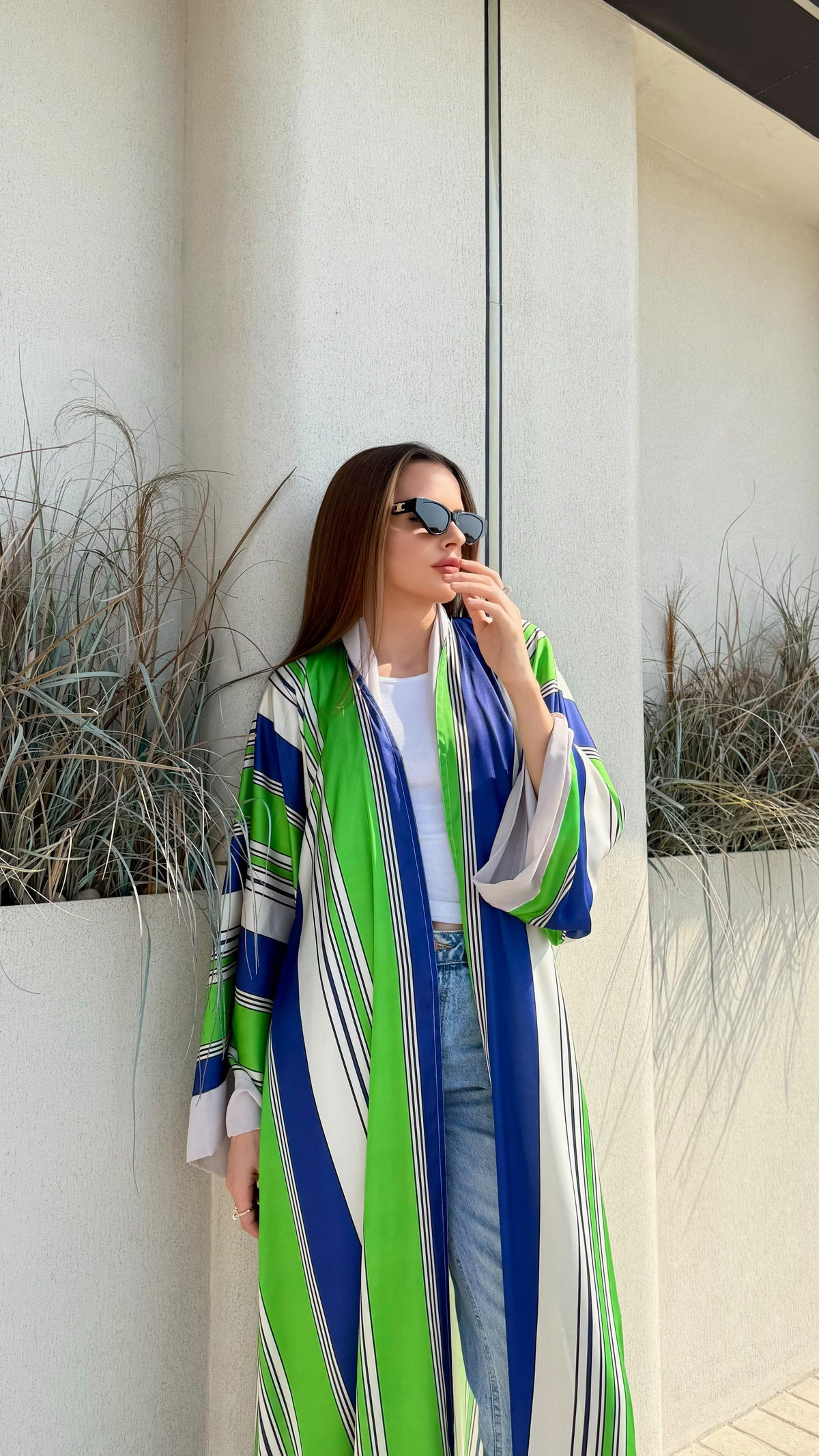 Whimsical Abaya - Green x Blue macro Stripes