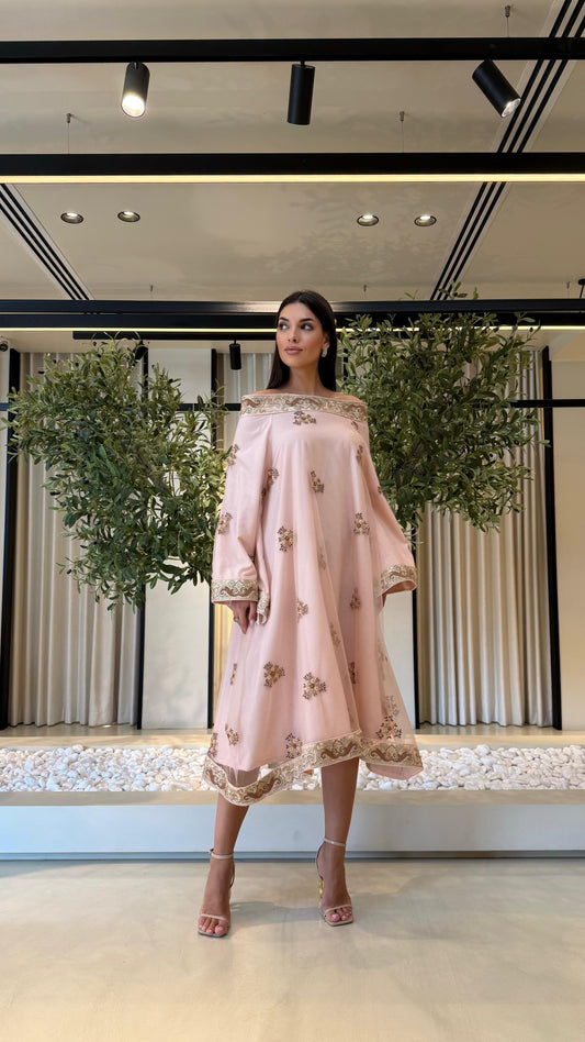 Offshoulders Tulle Jelwa Dress -Nude