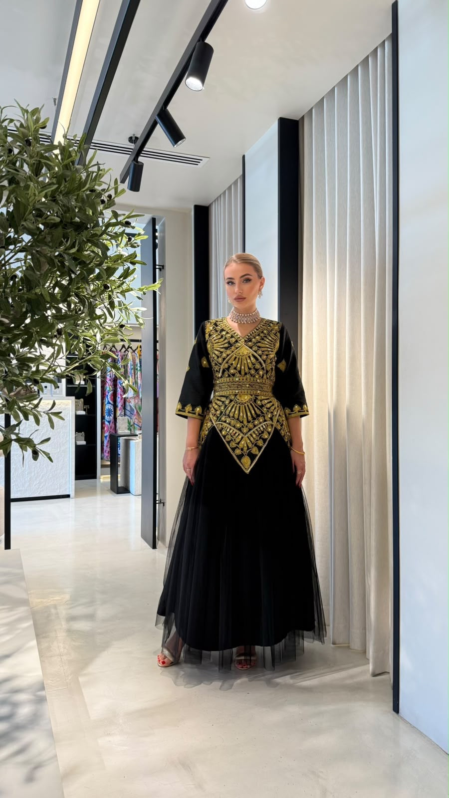 Nashel Jelwa Geometrical Dress X Tulle- Black