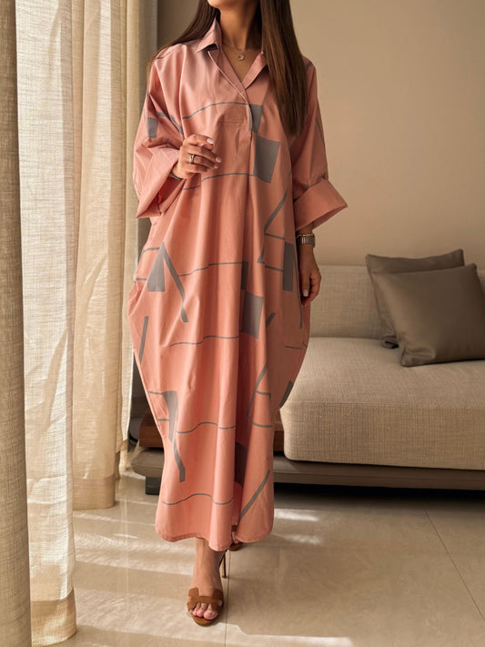 Oversized Geometric Kaftan - Blush x Grey