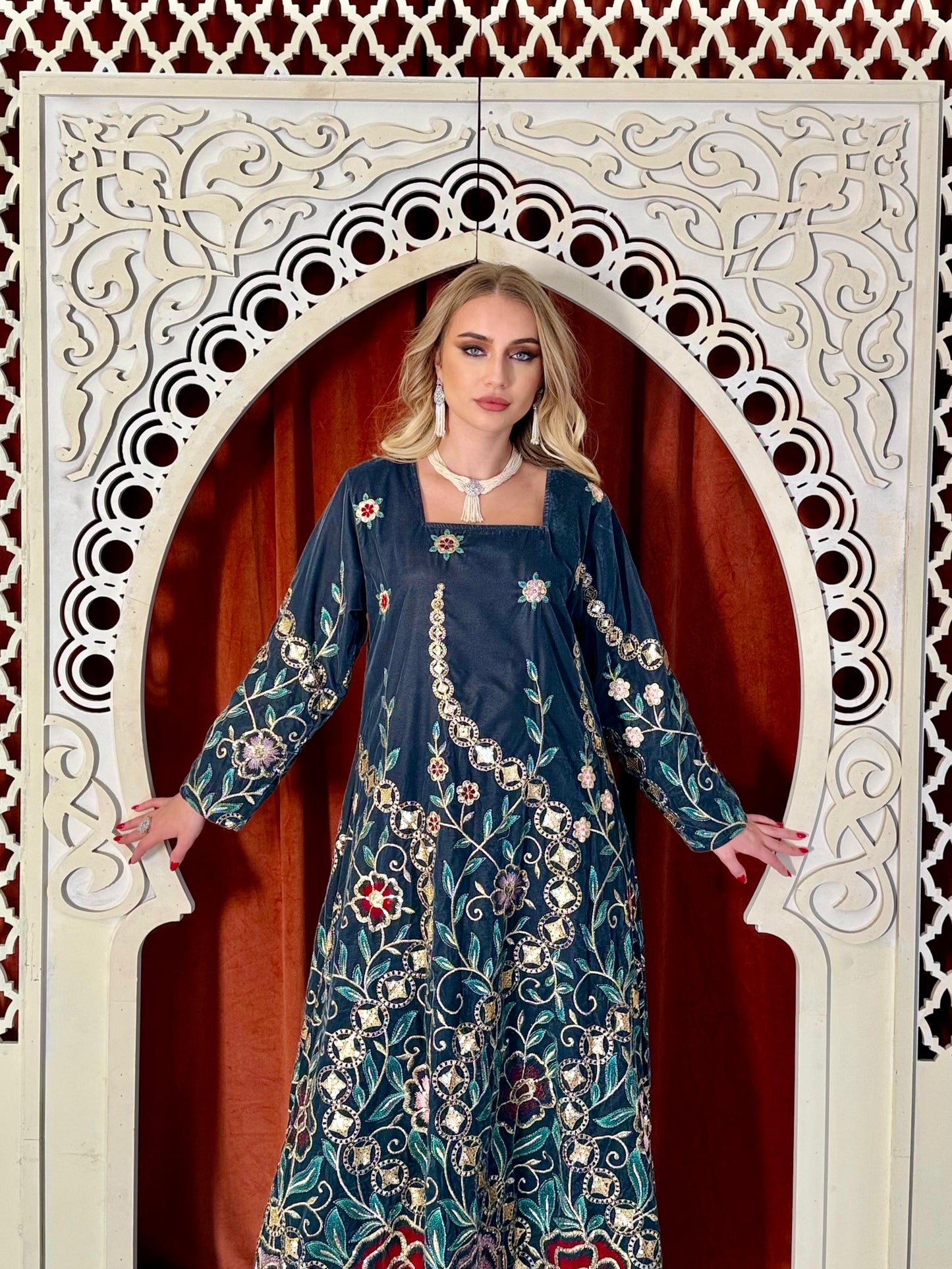 Flora Velvet flowy Kaftan  - Teal