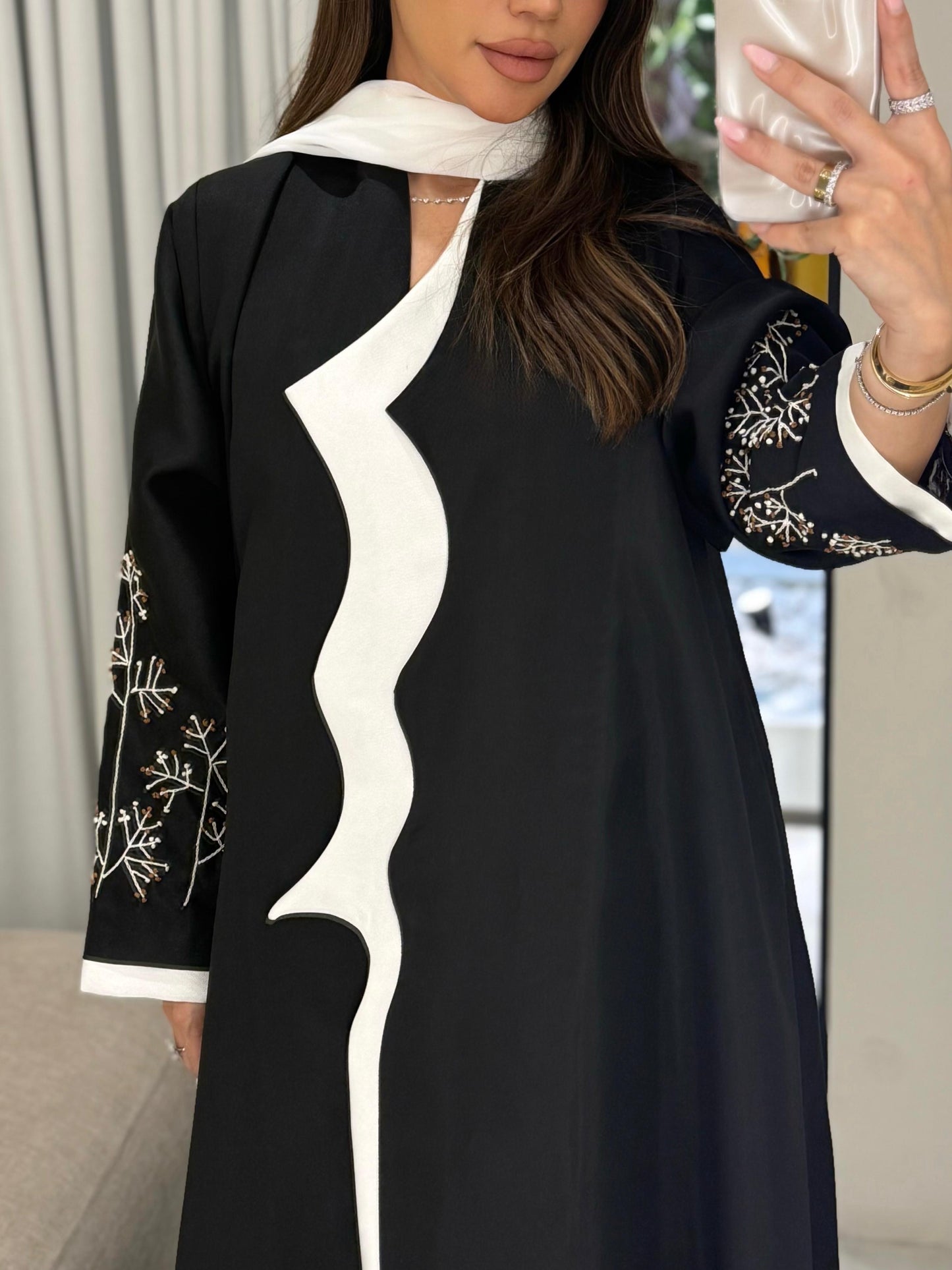 Black x white Geometrical Abaya