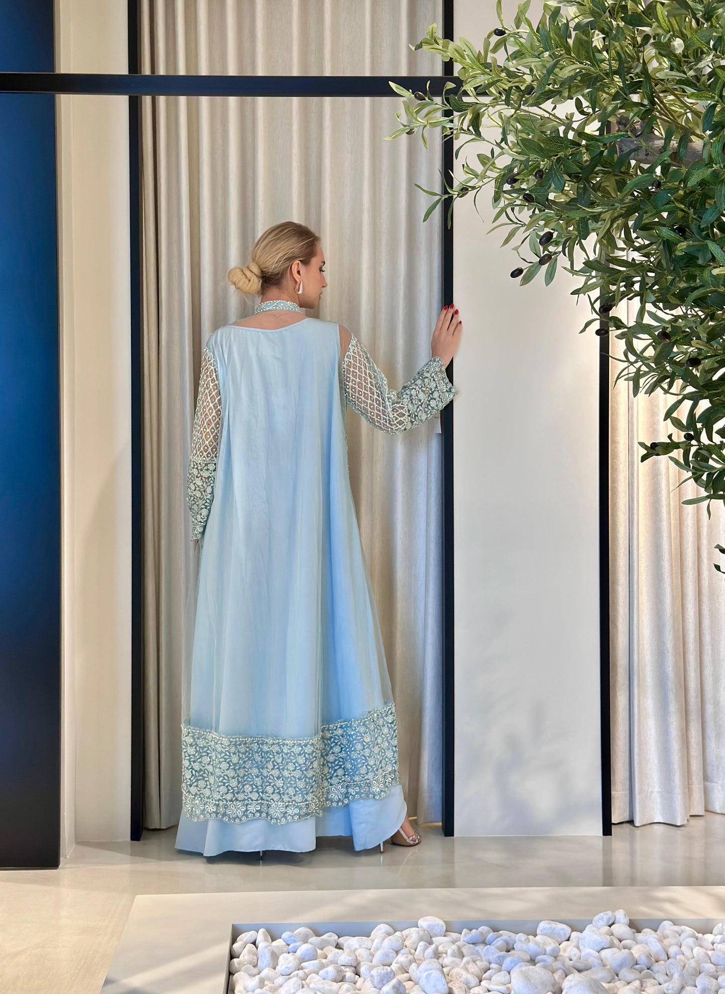 Jelwa two piece mirrors Kaftan - Sky Blue