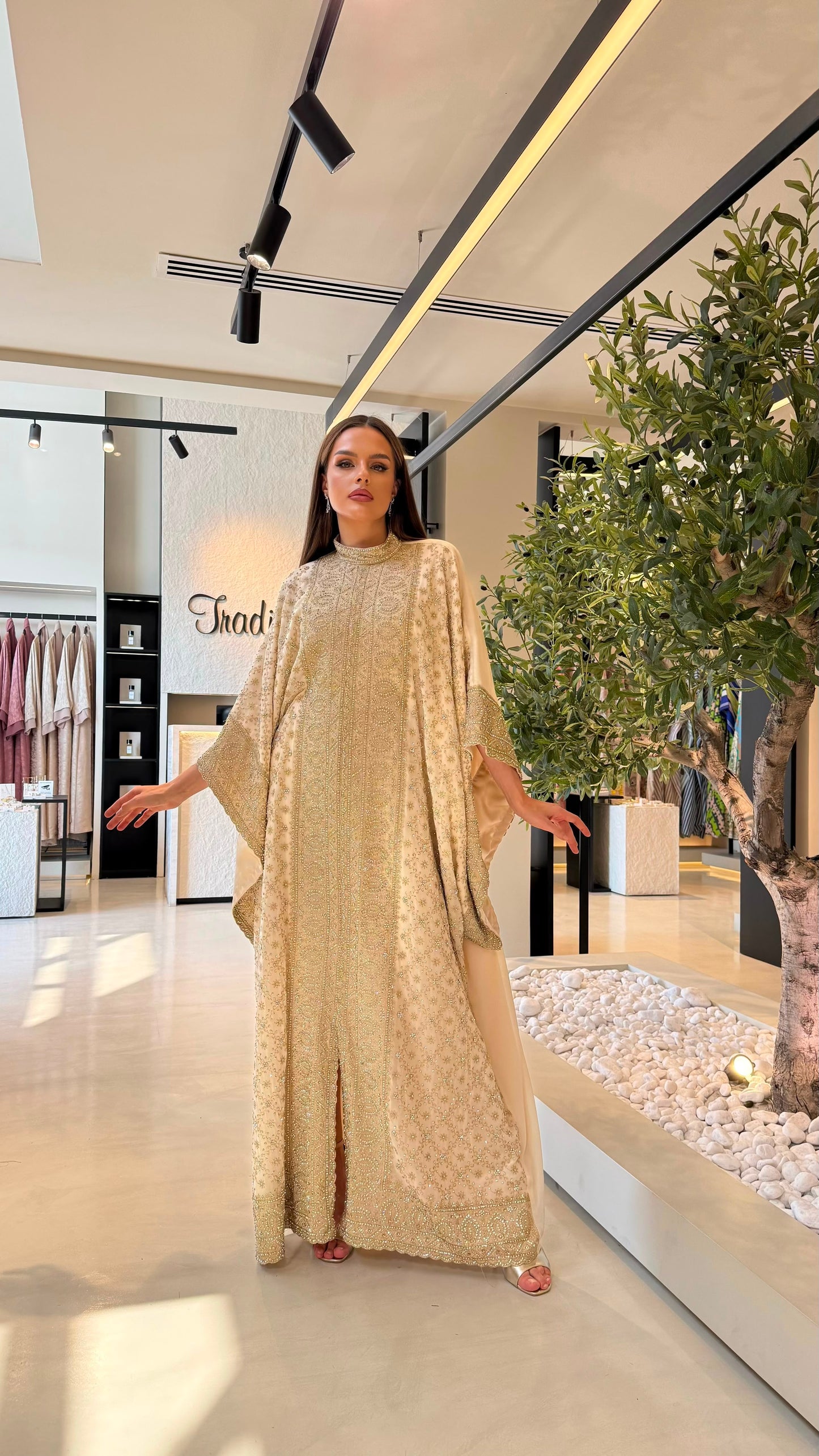 Wide Sleeves Jelwa Kaftan-Cream
