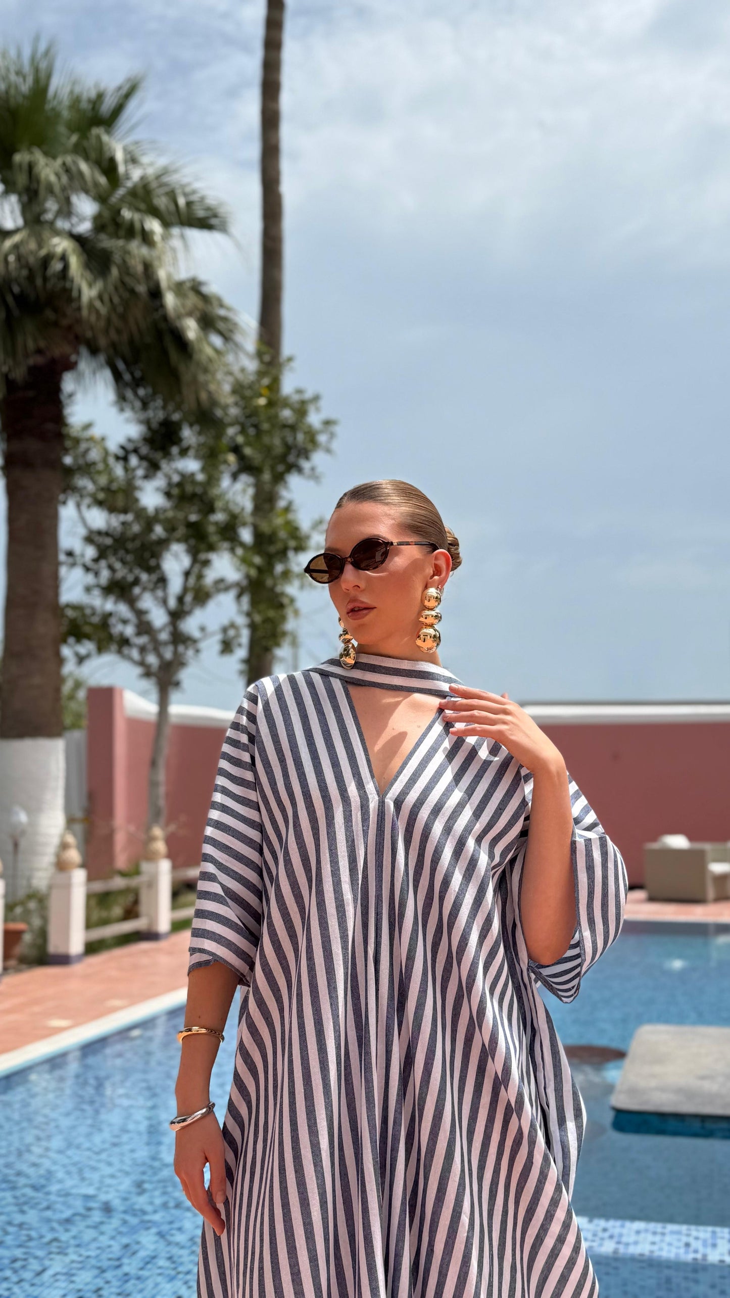 TT Summer Dress- grayish blue Stripes