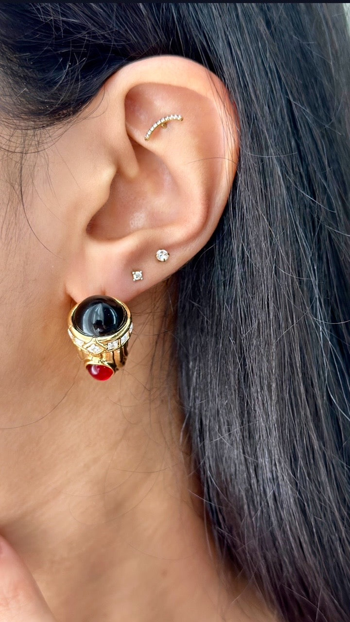 Gold x black x red vintage earrings