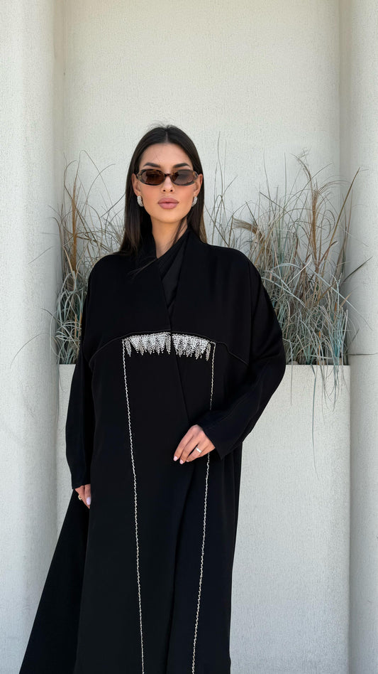 Black Abaya - white embellishment