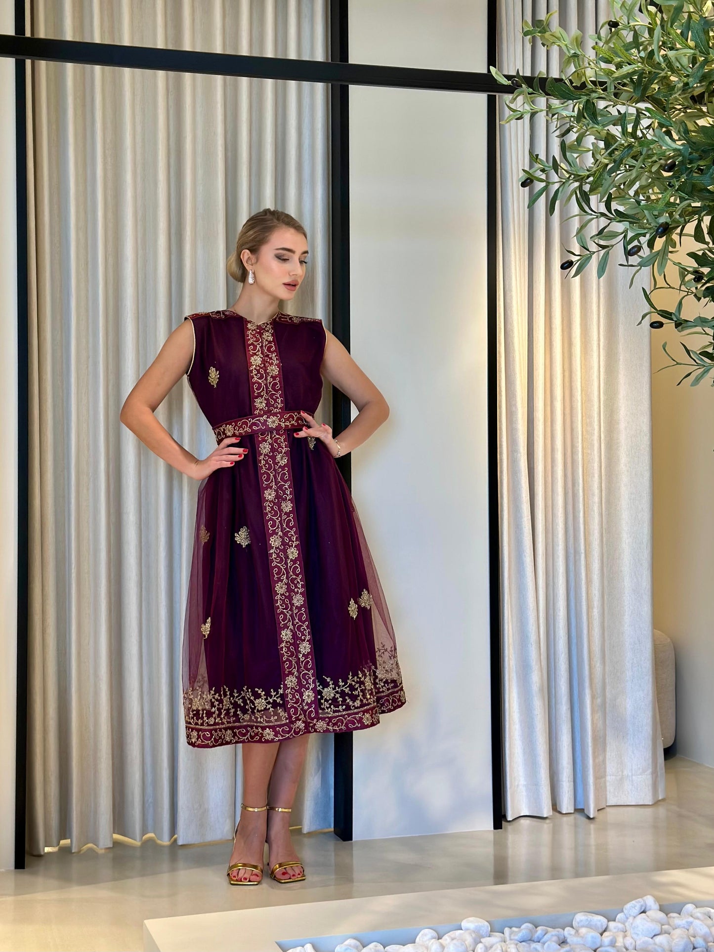 Tulle jelwa dress - Burgundy