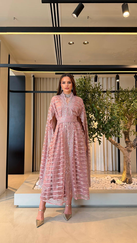 Cape Long sleeves Jelwa kaftan - Powder pink