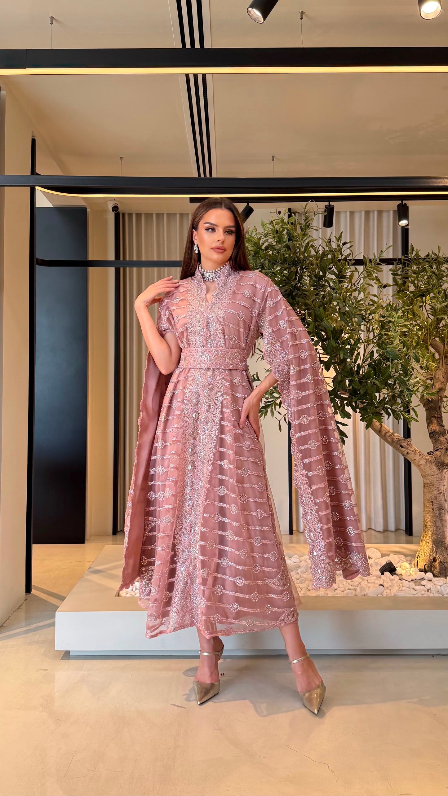 Cape Long sleeves Jelwa kaftan - Powder pink