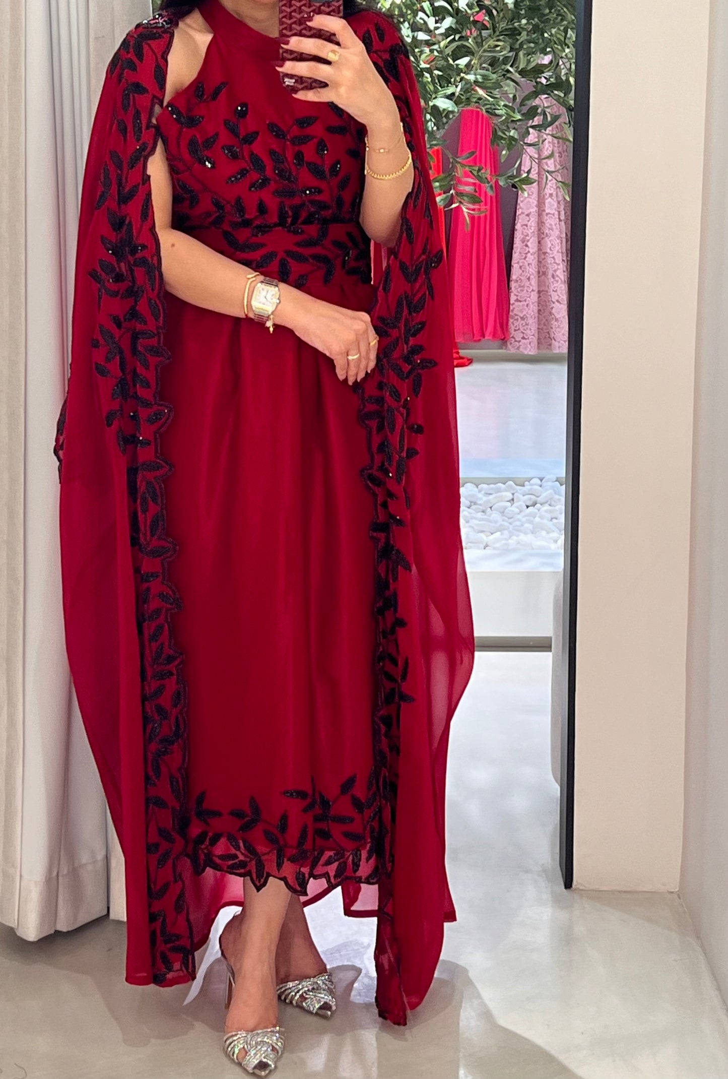 Two piece dress/ Bisht set- maroon x black