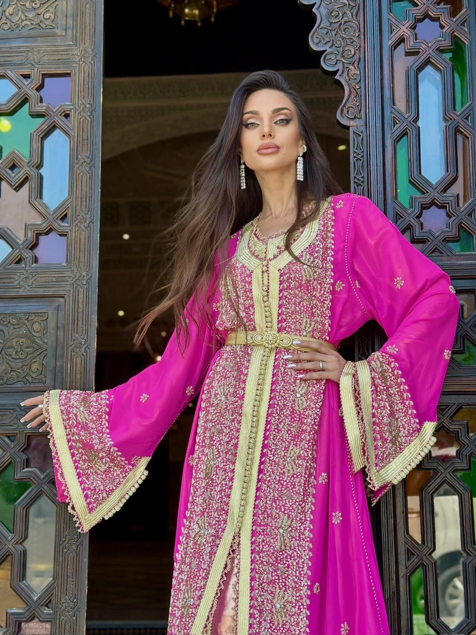 Morrocan Kaftan- Fuschia  xgold