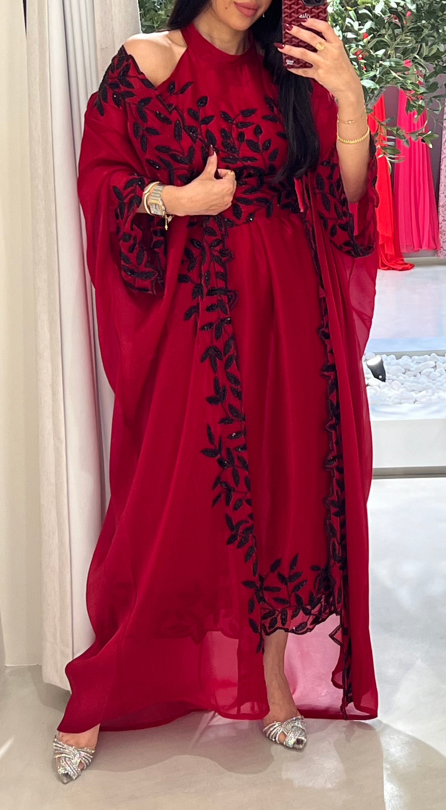 Two piece dress/ Bisht set- maroon x black