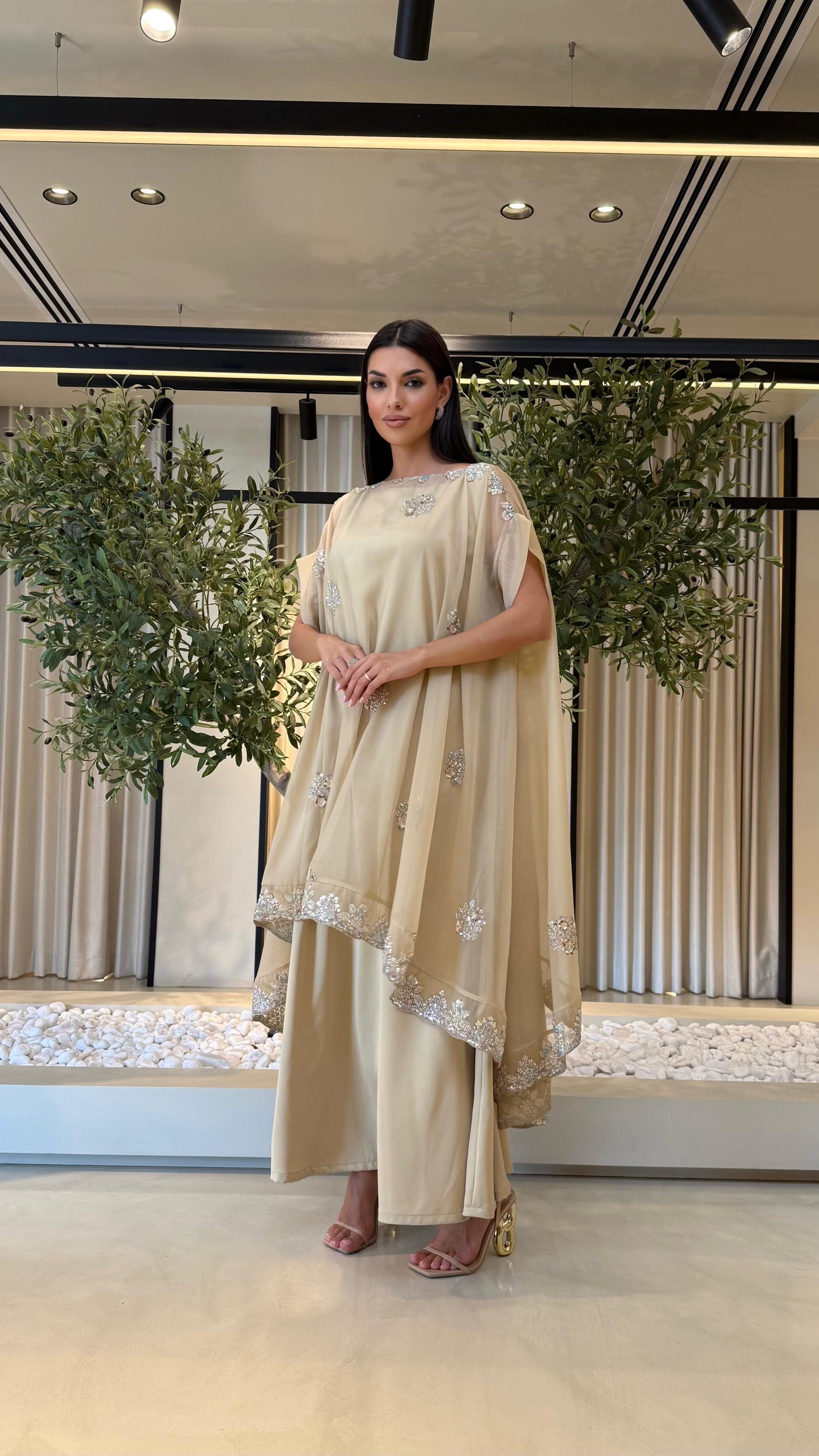 Double Layer Jelwa Kaftan- Beige