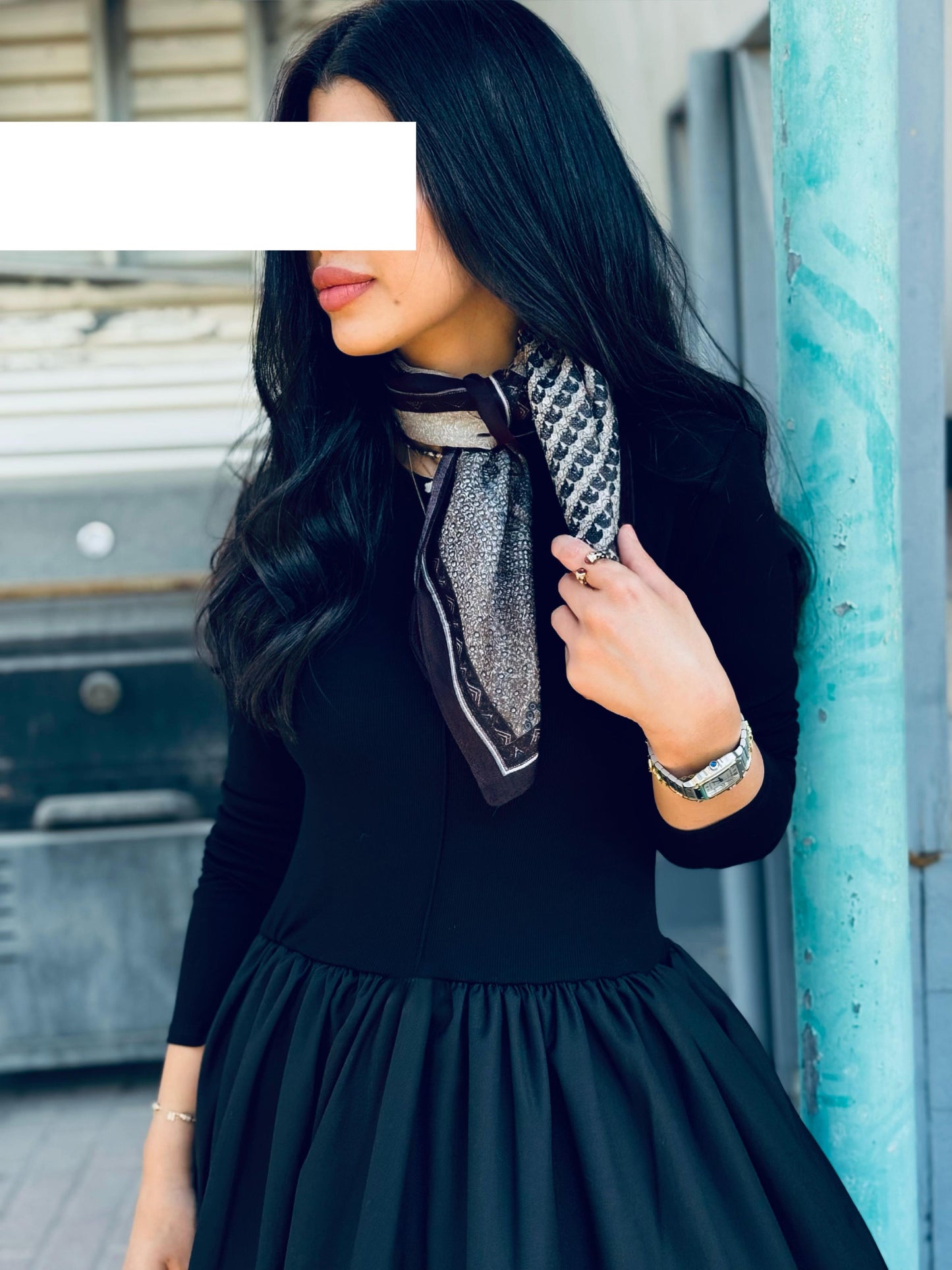 Winter Dress - Midi x Black x scarf
