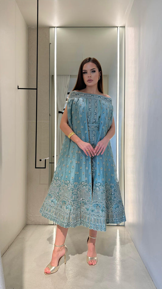 Off shoulder Jelwa Dress- light blue