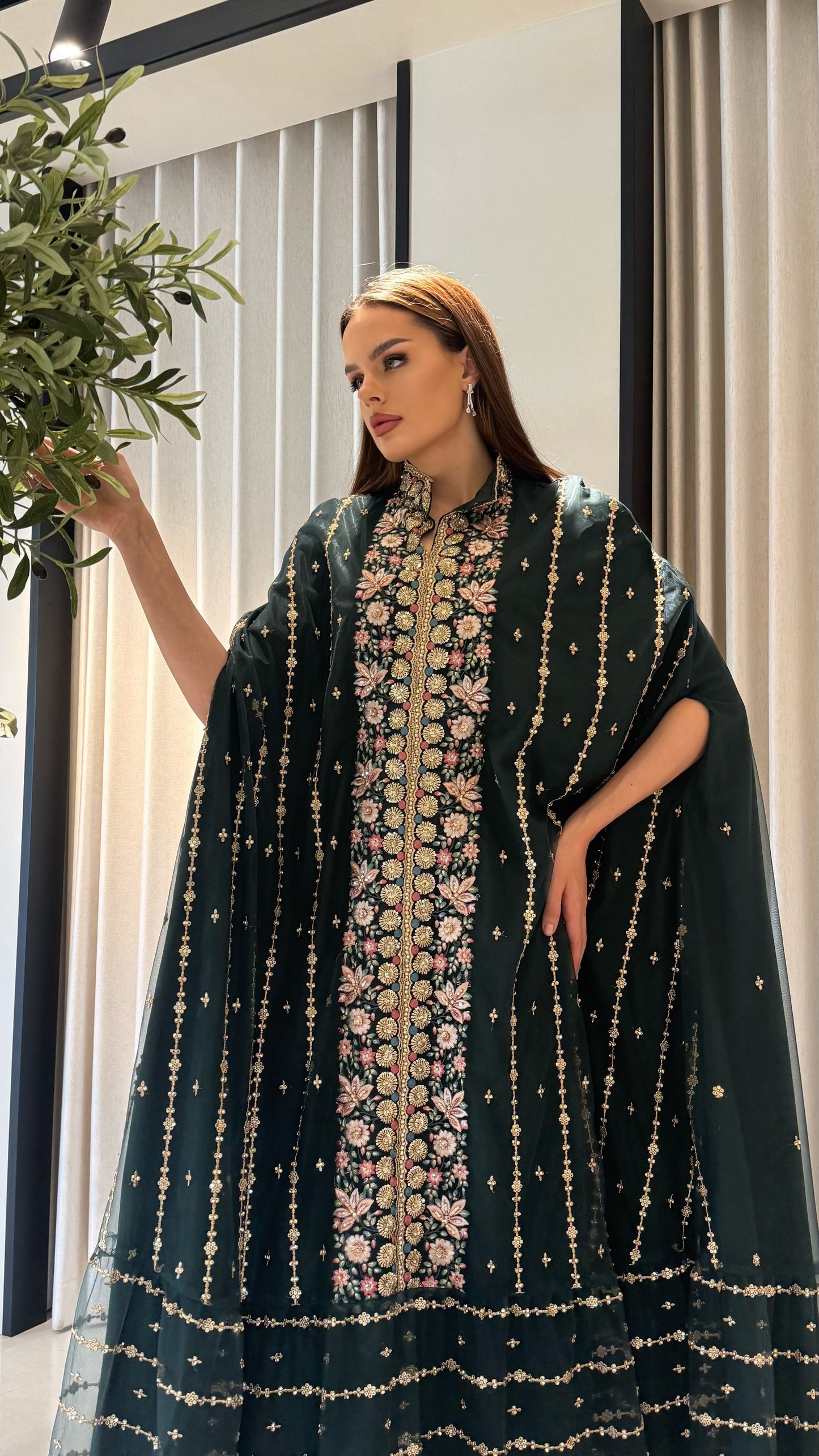 Cape Ruffles Jelwa kaftan -Darkest Green