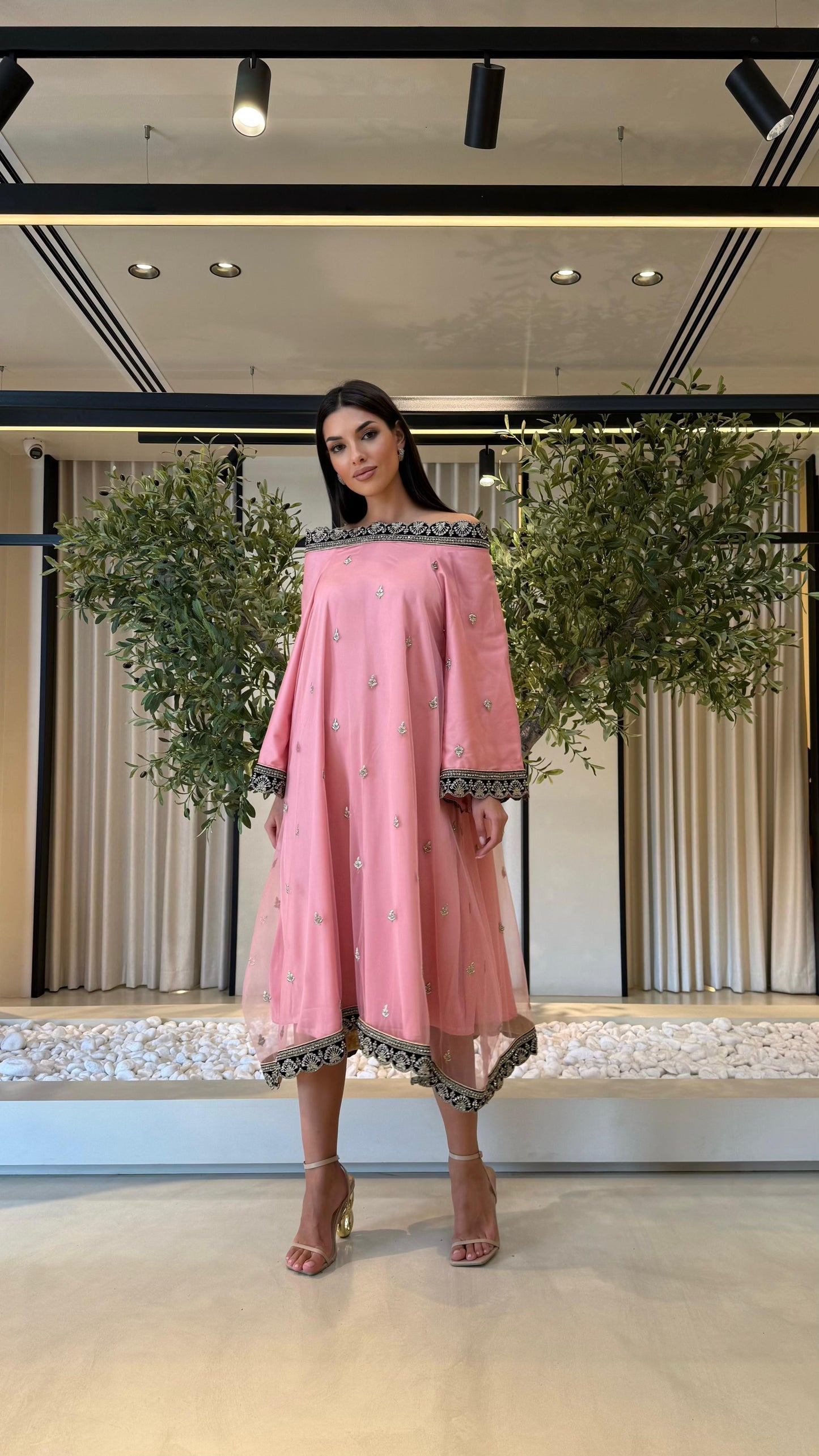 Offshoulders Tulle Jelwa Dress -Blush