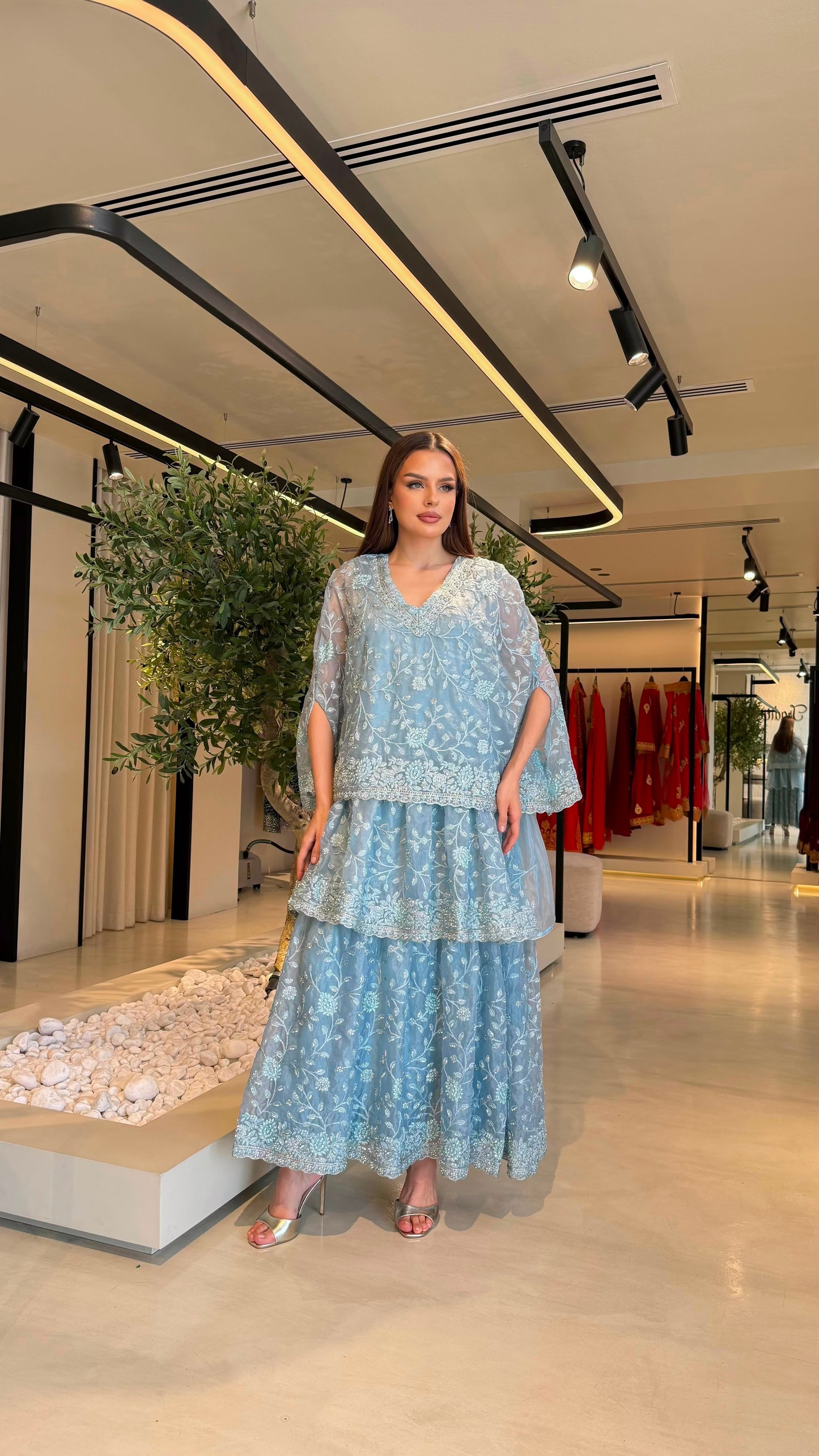 Triple Layer Jelwa Kaftan - Aqua