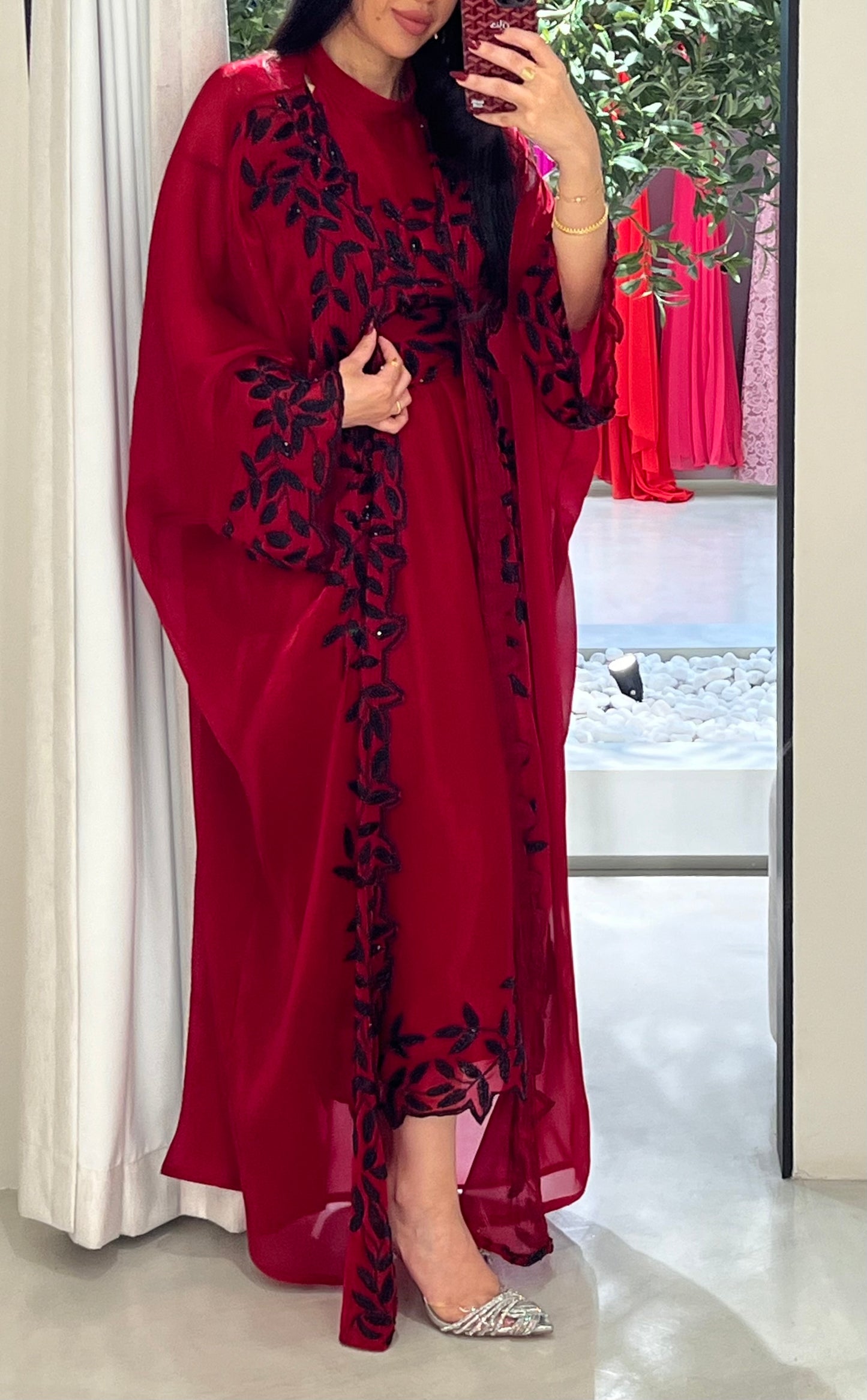 Two piece dress/ Bisht set- maroon x black