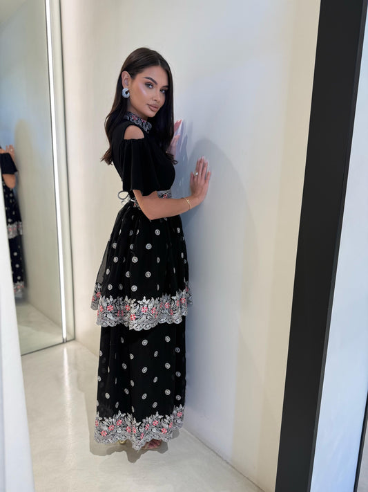 Off shoulders/ Double Layers Jelwa Dress- Black